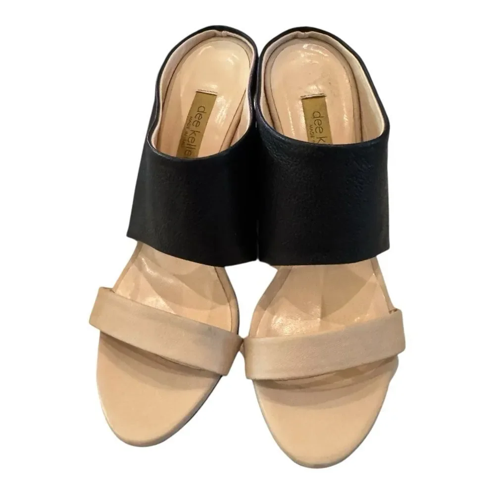 Dee Keller Willow Black Cream Women's Italian Leather Wedge Sandals 37